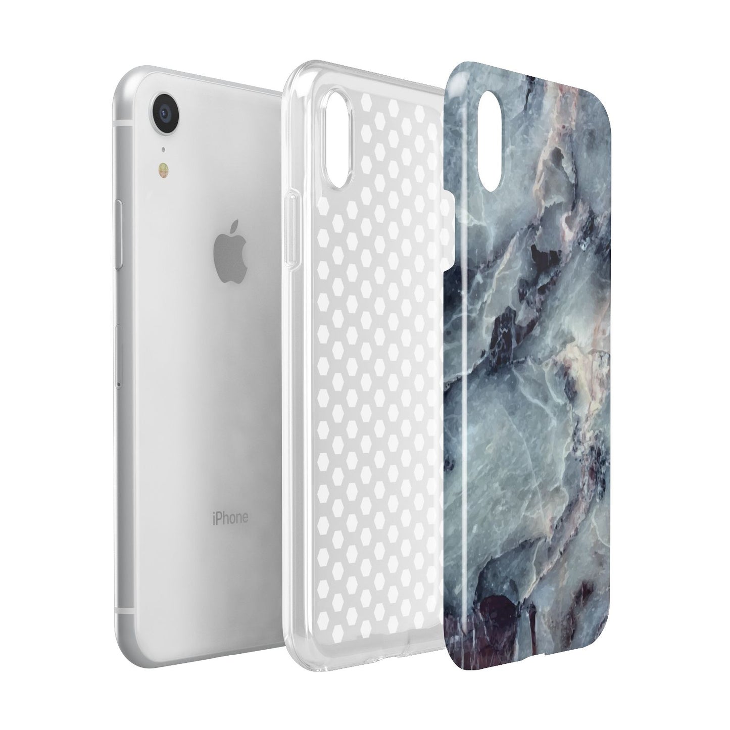 Faux Marble Blue Grey Apple iPhone XR White 3D Tough Case Expanded view