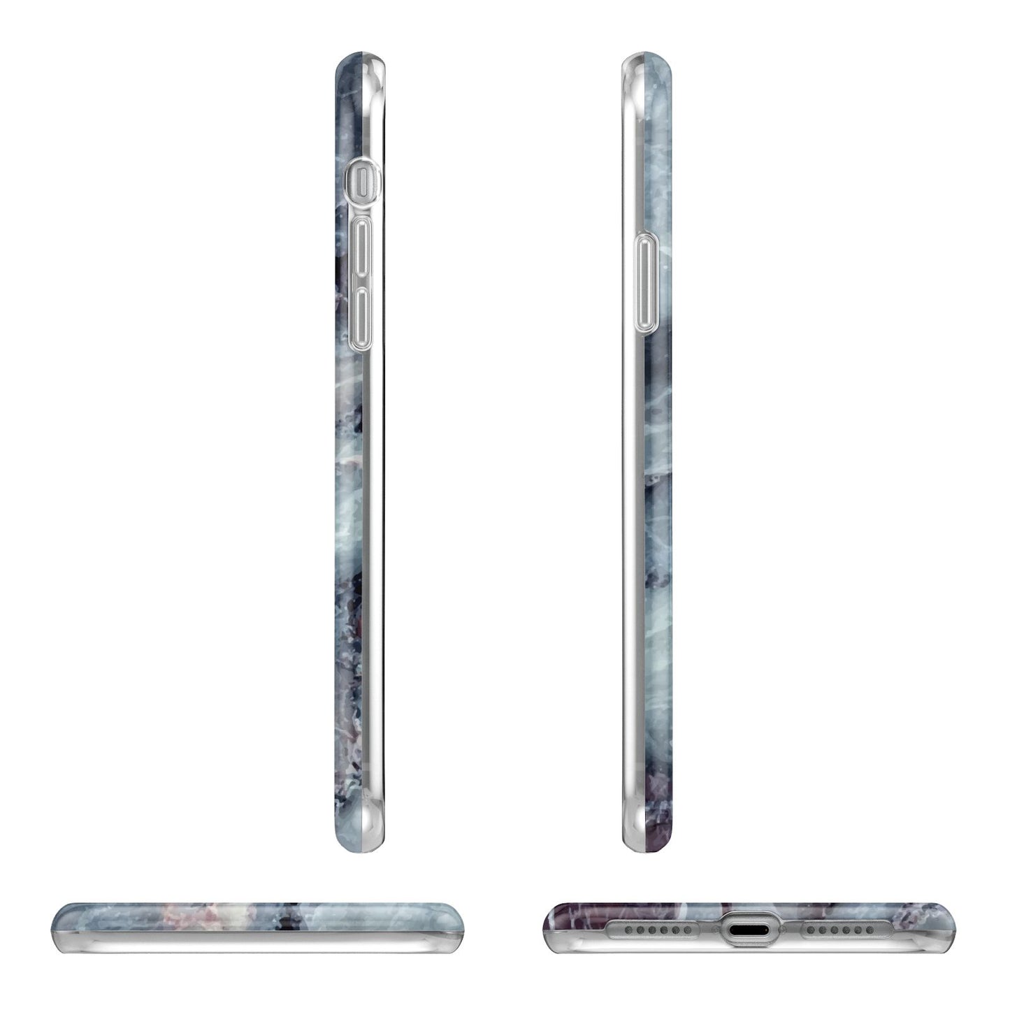 Faux Marble Blue Grey Apple iPhone XR in White with 3D Wrap Tough Case Alternative Image Angles