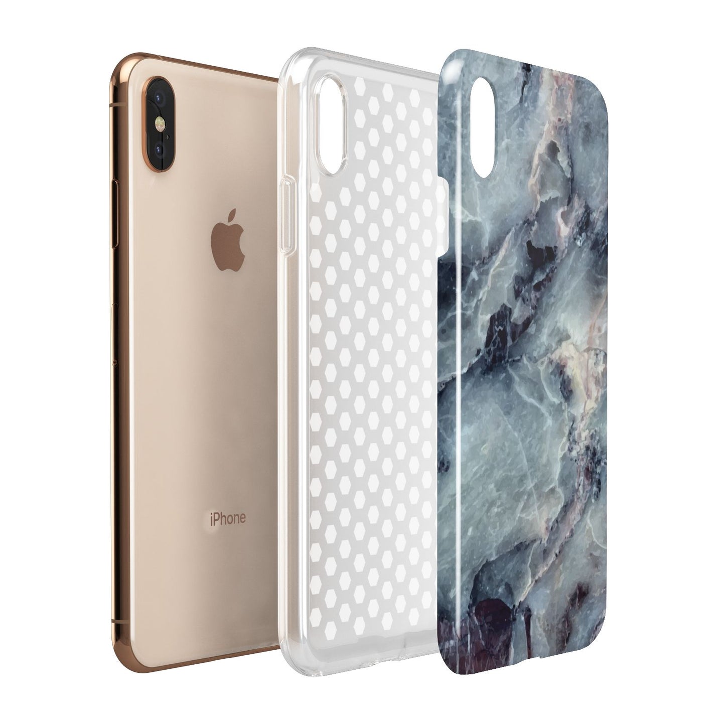 Faux Marble Blue Grey Apple iPhone Xs Max 3D Tough Case Expanded View