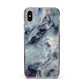 Faux Marble Blue Grey Apple iPhone Xs Max Impact Case Black Edge on Gold Phone