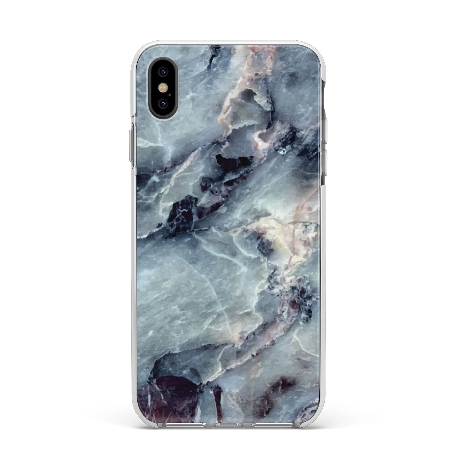 Faux Marble Blue Grey Apple iPhone Xs Max Impact Case White Edge on Black Phone
