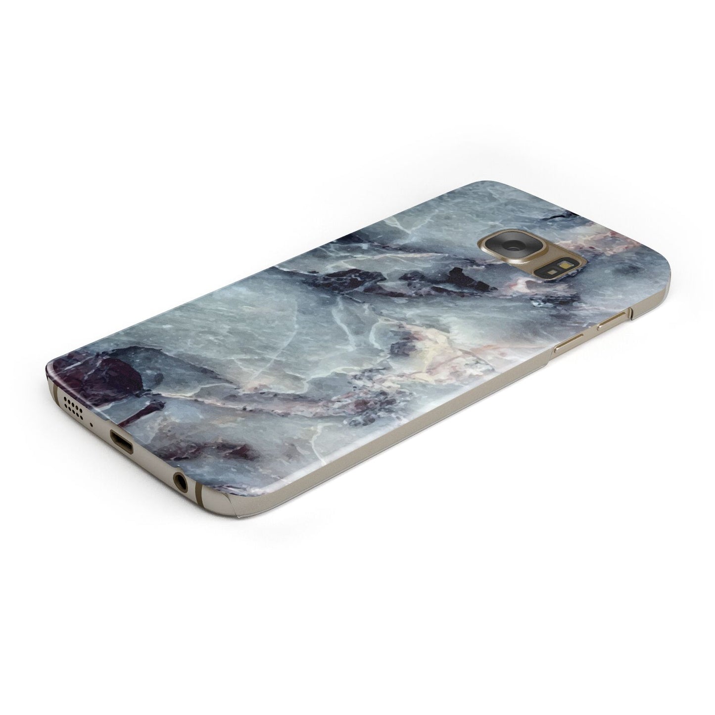 Faux Marble Blue Grey Protective Samsung Galaxy Case Angled Image
