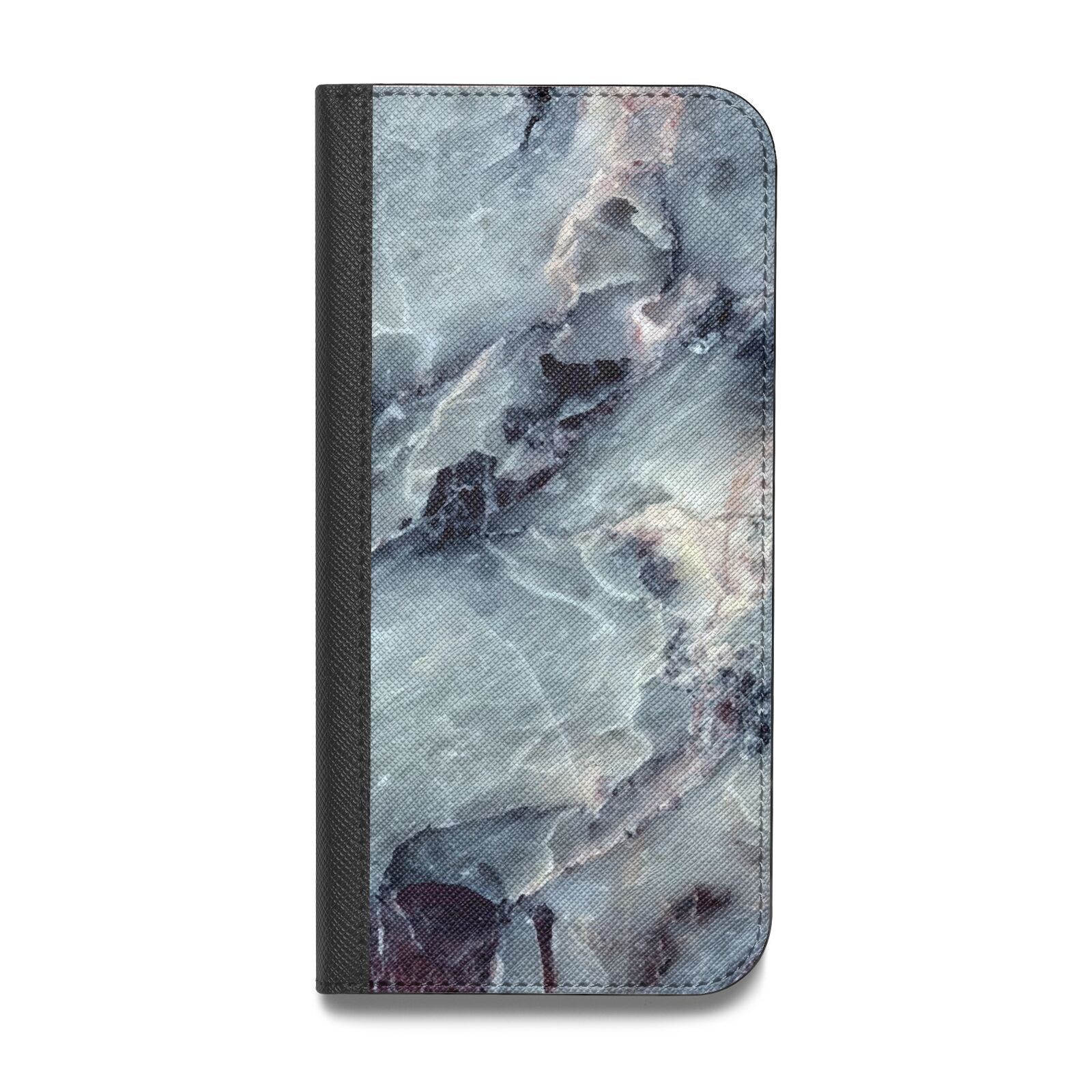 Faux Marble Blue Grey Vegan Leather Flip iPhone Case