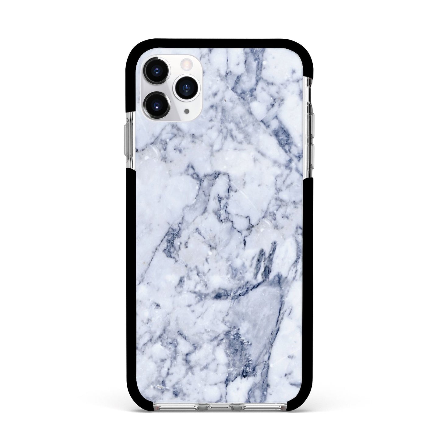Faux Marble Blue Grey White Apple iPhone 11 Pro Max in Silver with Black Impact Case