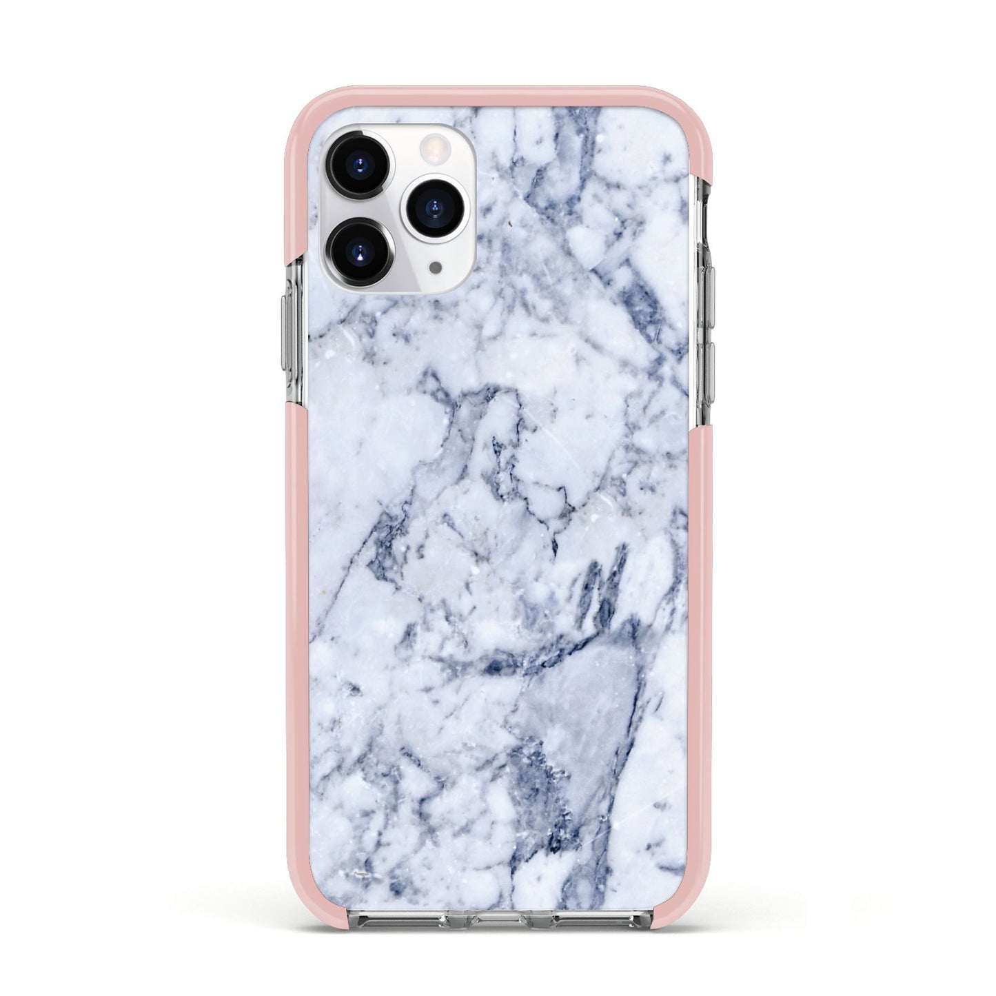 Faux Marble Blue Grey White Apple iPhone 11 Pro in Silver with Pink Impact Case