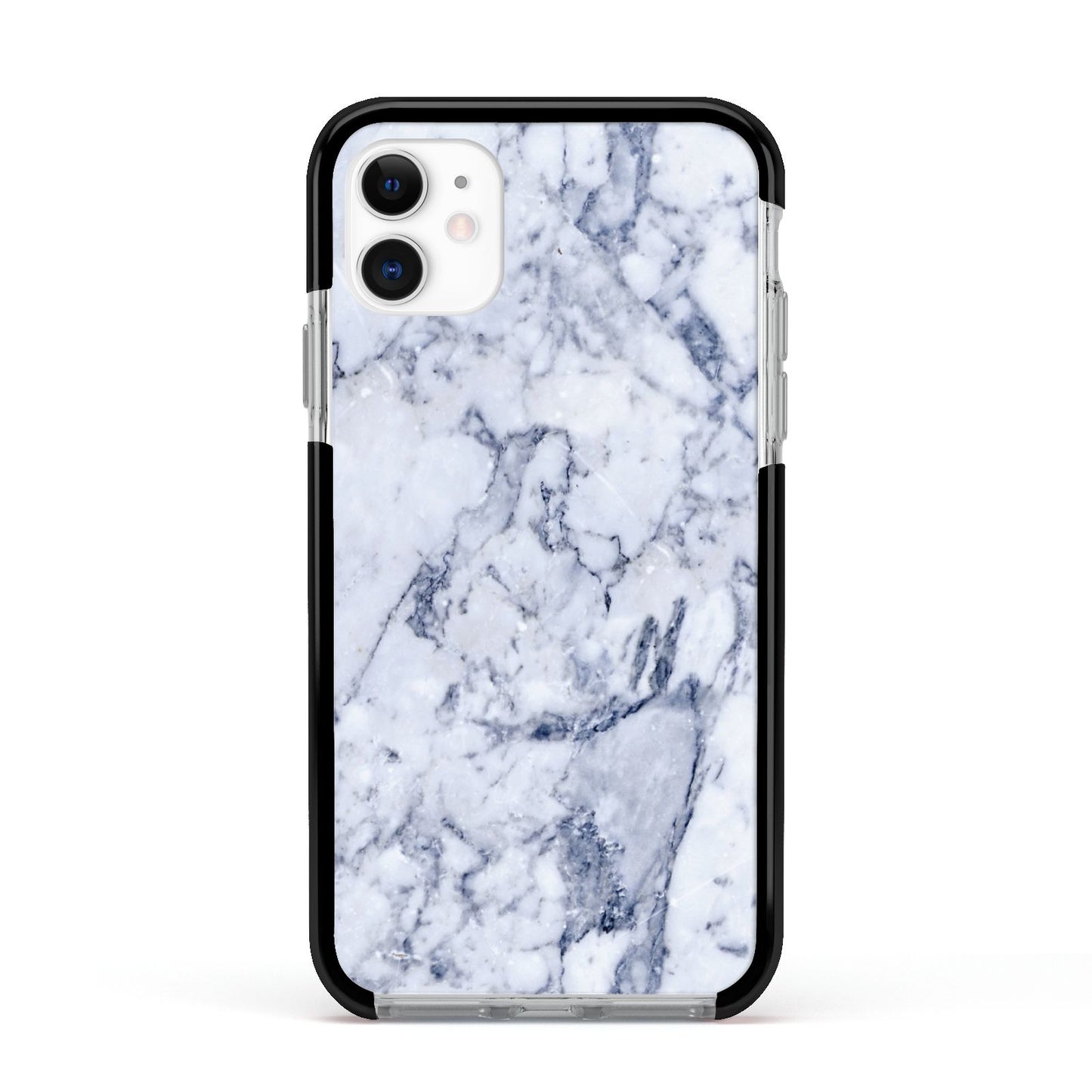 Faux Marble Blue Grey White Apple iPhone 11 in White with Black Impact Case