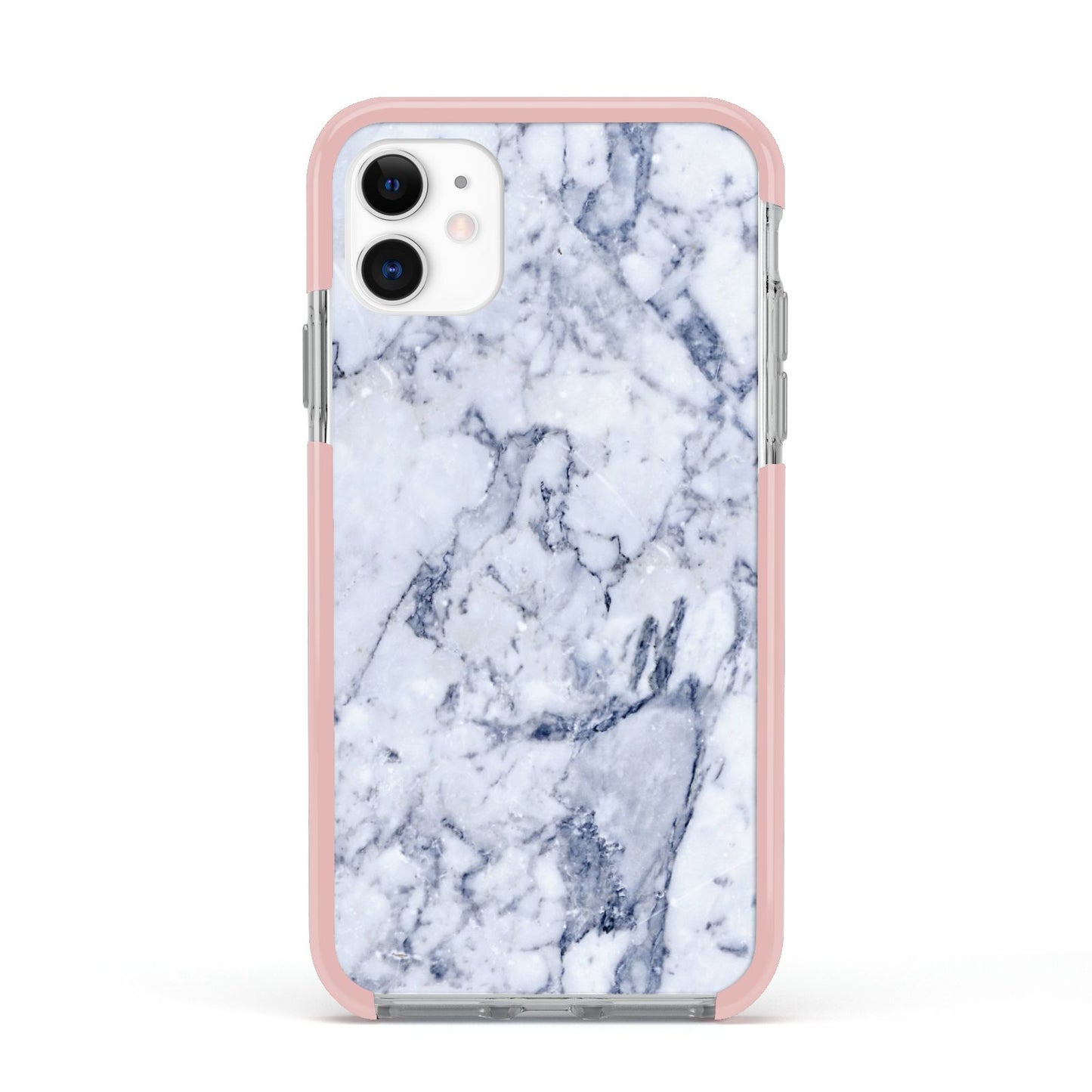 Faux Marble Blue Grey White Apple iPhone 11 in White with Pink Impact Case