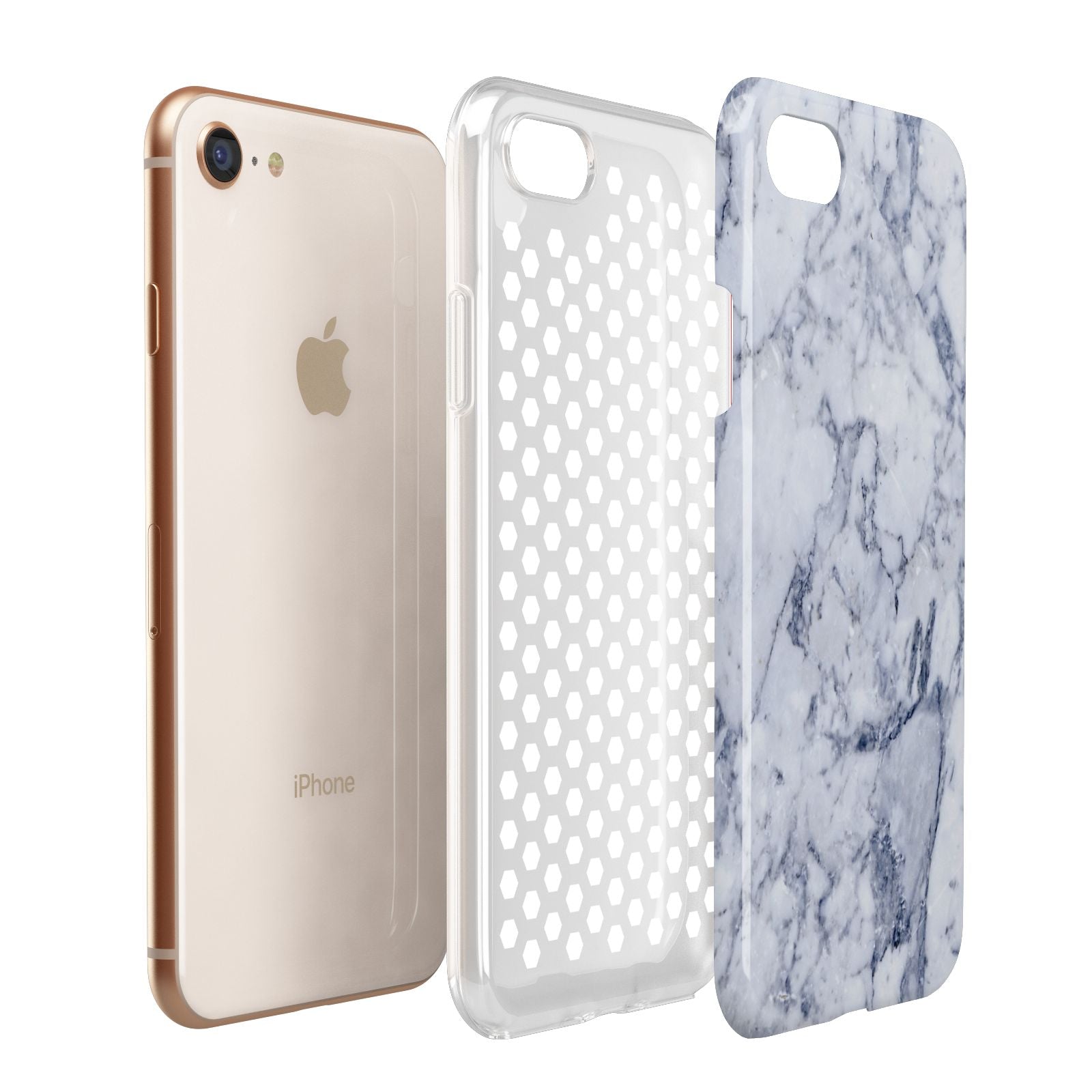 Faux Marble Blue Grey White Apple iPhone 7 8 3D Tough Case Expanded View