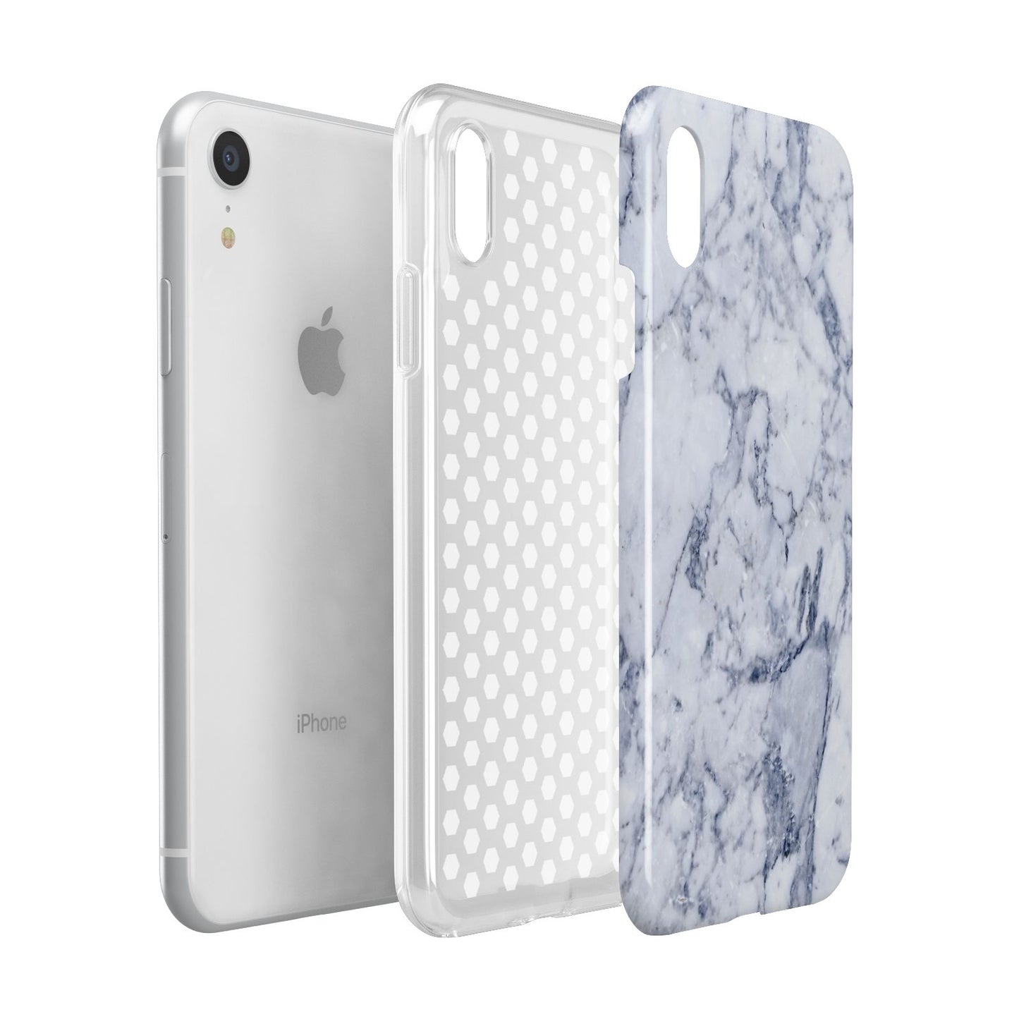 Faux Marble Blue Grey White Apple iPhone XR White 3D Tough Case Expanded view