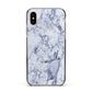 Faux Marble Blue Grey White Apple iPhone Xs Impact Case Black Edge on Gold Phone