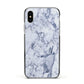 Faux Marble Blue Grey White Apple iPhone Xs Impact Case Black Edge on Silver Phone