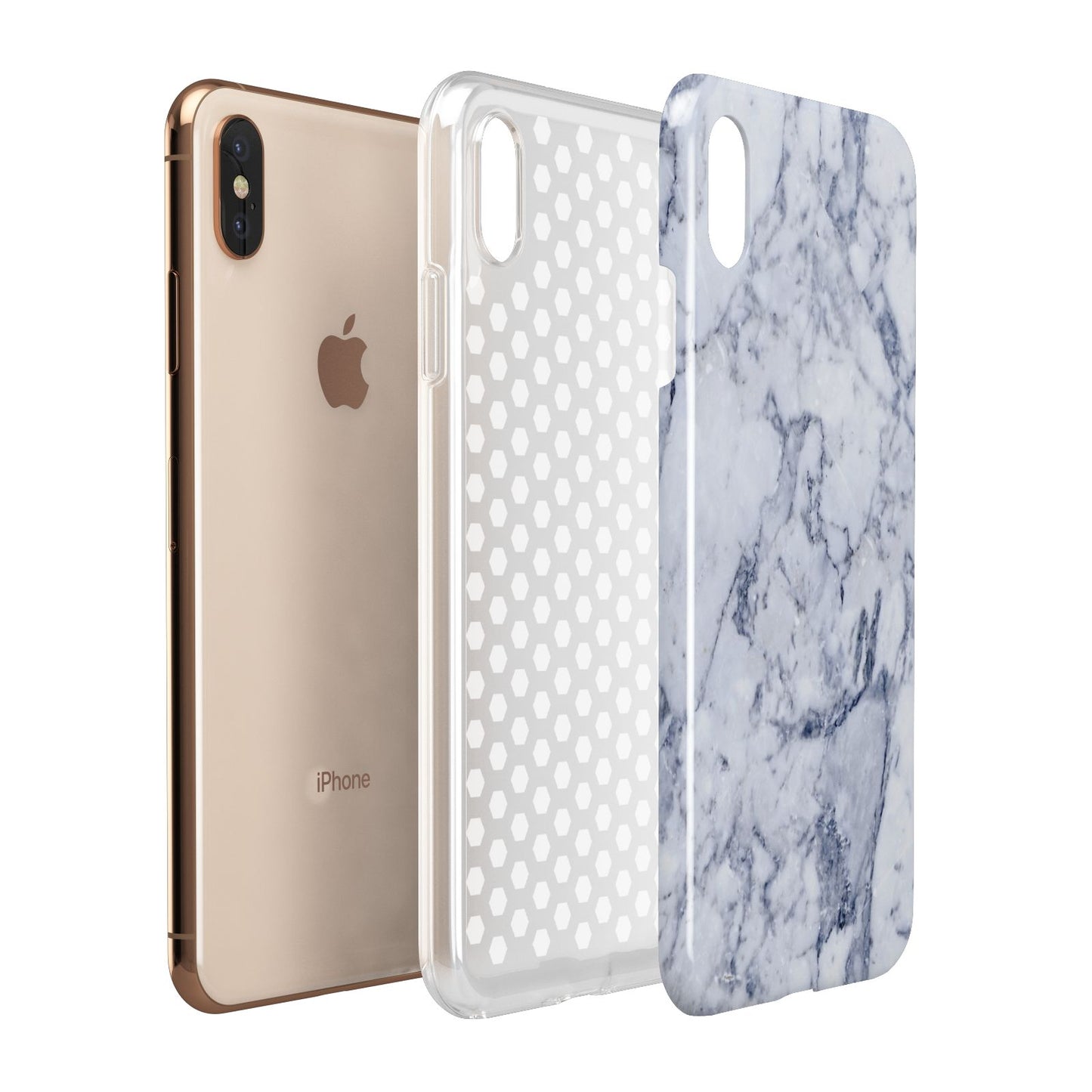 Faux Marble Blue Grey White Apple iPhone Xs Max 3D Tough Case Expanded View