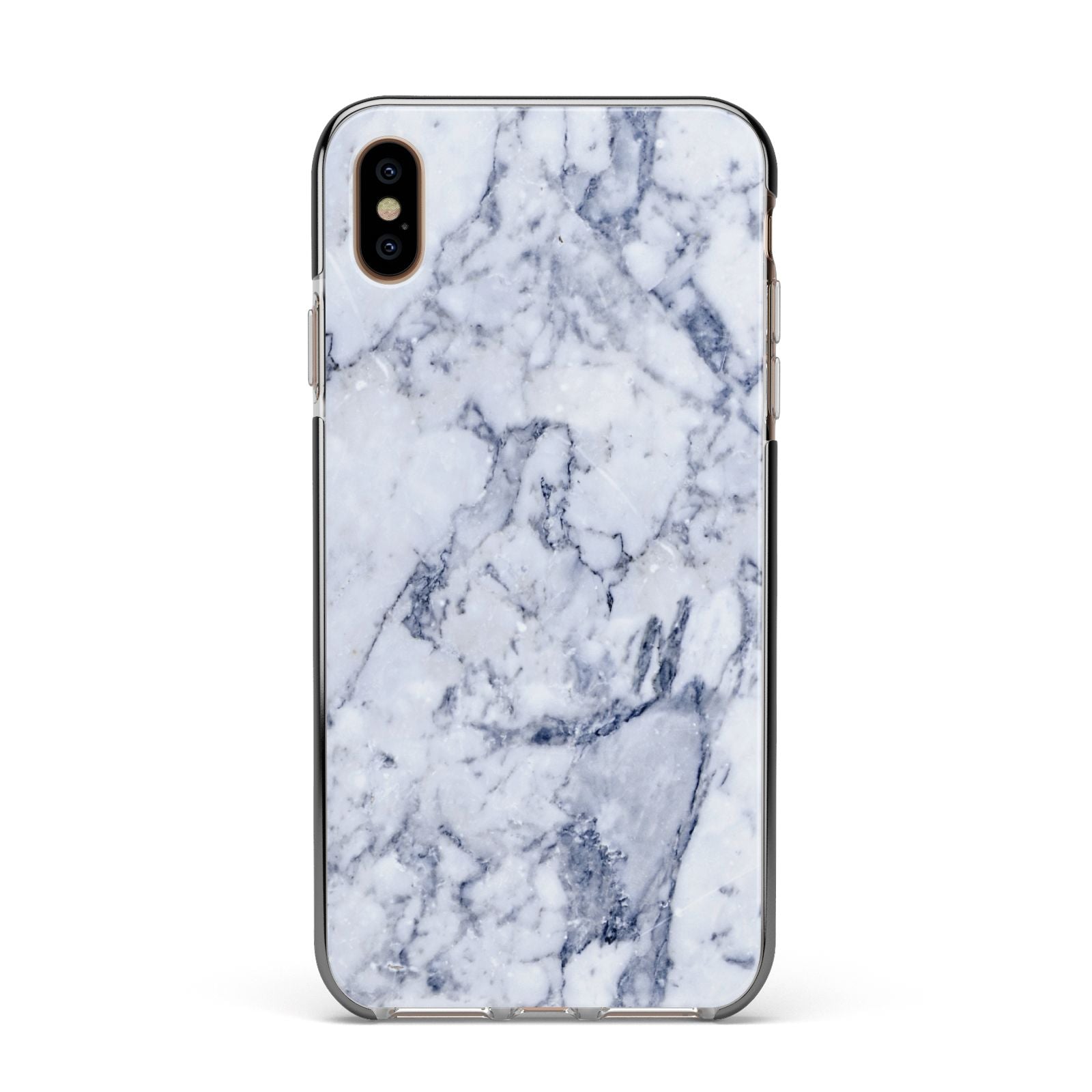Faux Marble Blue Grey White Apple iPhone Xs Max Impact Case Black Edge on Gold Phone