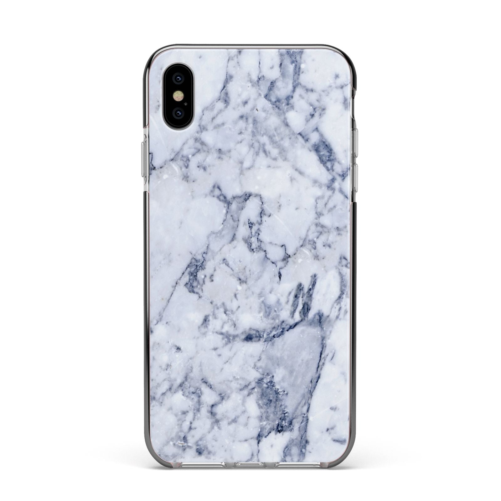 Faux Marble Blue Grey White Apple iPhone Xs Max Impact Case Black Edge on Silver Phone