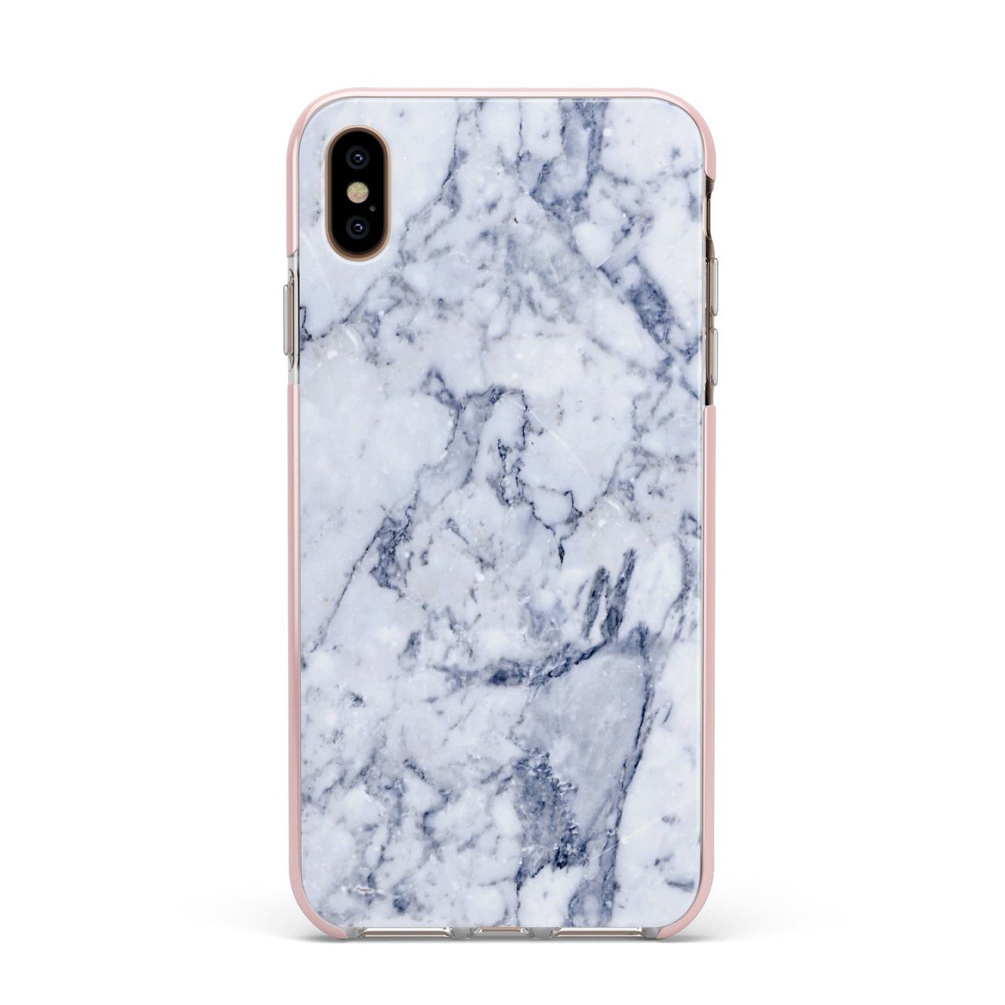 Faux Marble Blue Grey White Apple iPhone Xs Max Impact Case Pink Edge on Gold Phone