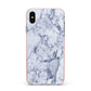 Faux Marble Blue Grey White Apple iPhone Xs Max Impact Case Pink Edge on Silver Phone