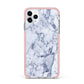 Faux Marble Blue Grey White iPhone 11 Pro Max Impact Pink Edge Case