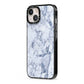 Faux Marble Blue Grey White iPhone 13 Black Impact Case Side Angle on Silver phone