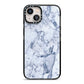 Faux Marble Blue Grey White iPhone 13 Black Impact Case on Silver phone