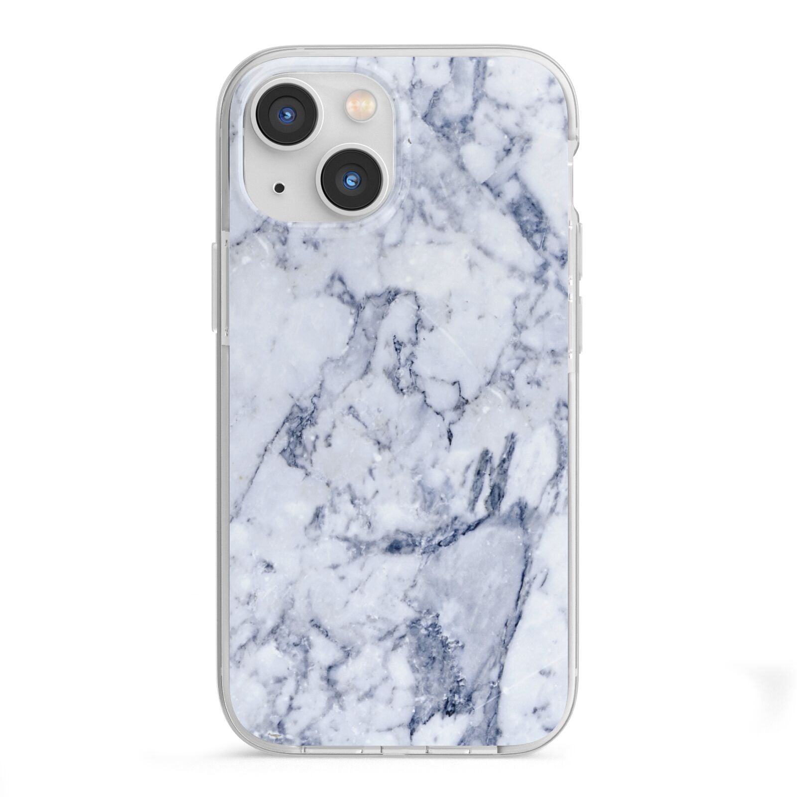 Faux Marble Blue Grey White iPhone 13 Mini TPU Impact Case with White Edges