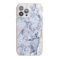 Faux Marble Blue Grey White iPhone 13 Pro Max TPU Impact Case with Pink Edges