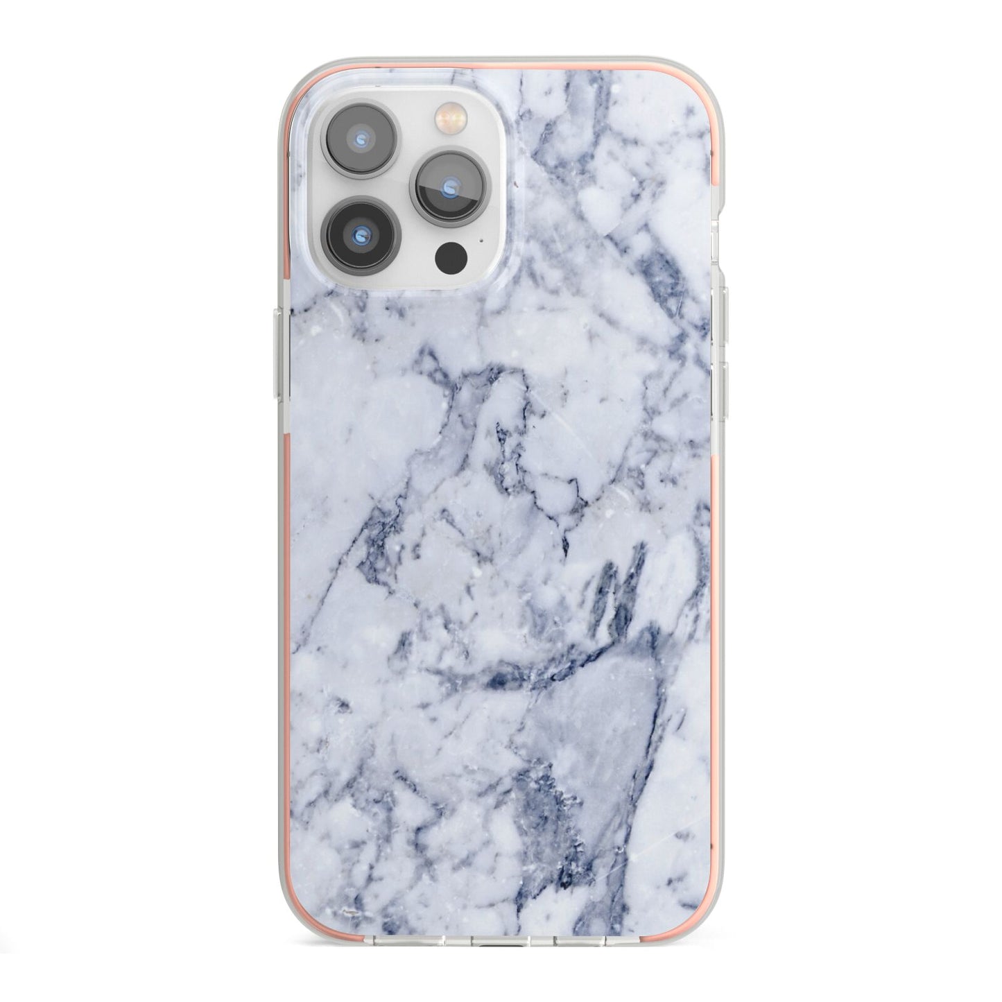 Faux Marble Blue Grey White iPhone 13 Pro Max TPU Impact Case with Pink Edges