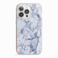 Faux Marble Blue Grey White iPhone 13 Pro TPU Impact Case with Pink Edges