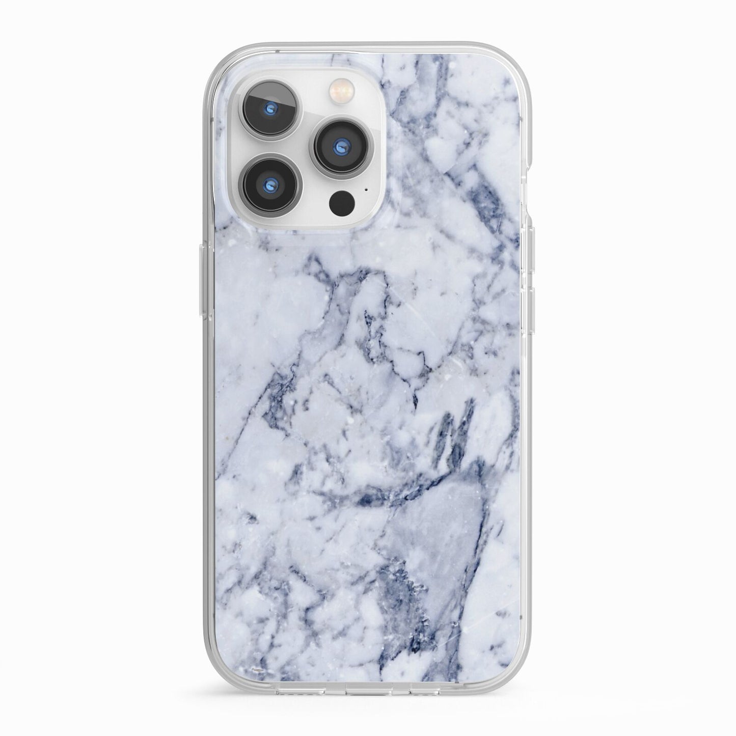 Faux Marble Blue Grey White iPhone 13 Pro TPU Impact Case with White Edges