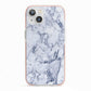 Faux Marble Blue Grey White iPhone 13 TPU Impact Case with Pink Edges