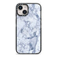 Faux Marble Blue Grey White iPhone 14 Black Impact Case on Silver phone