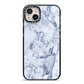 Faux Marble Blue Grey White iPhone 14 Plus Black Impact Case on Silver phone