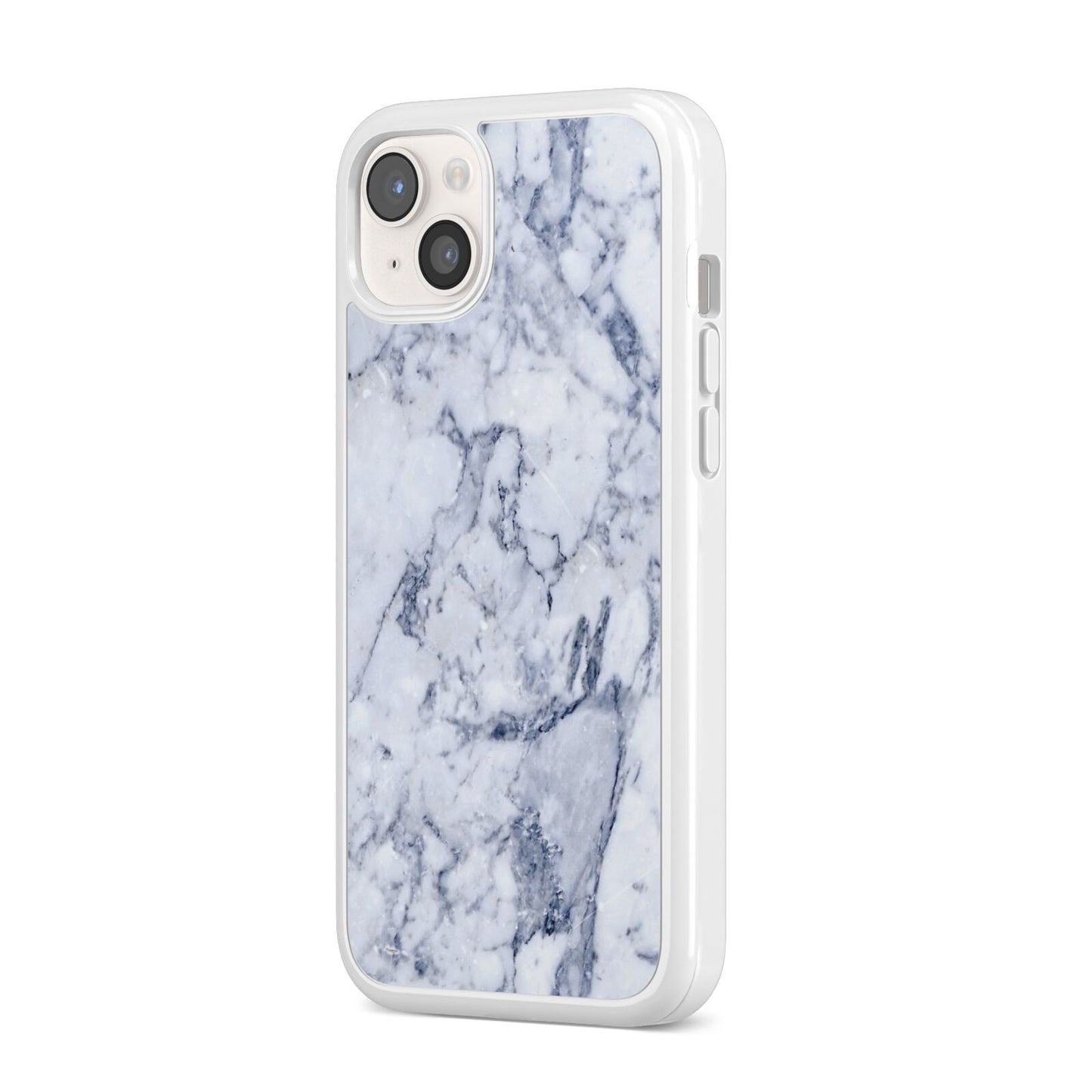 Faux Marble Blue Grey White iPhone 14 Plus Clear Tough Case Starlight Angled Image