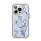 Faux Marble Blue Grey White iPhone 14 Pro Clear Tough Case Silver