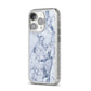 Faux Marble Blue Grey White iPhone 14 Pro Glitter Tough Case Silver Angled Image