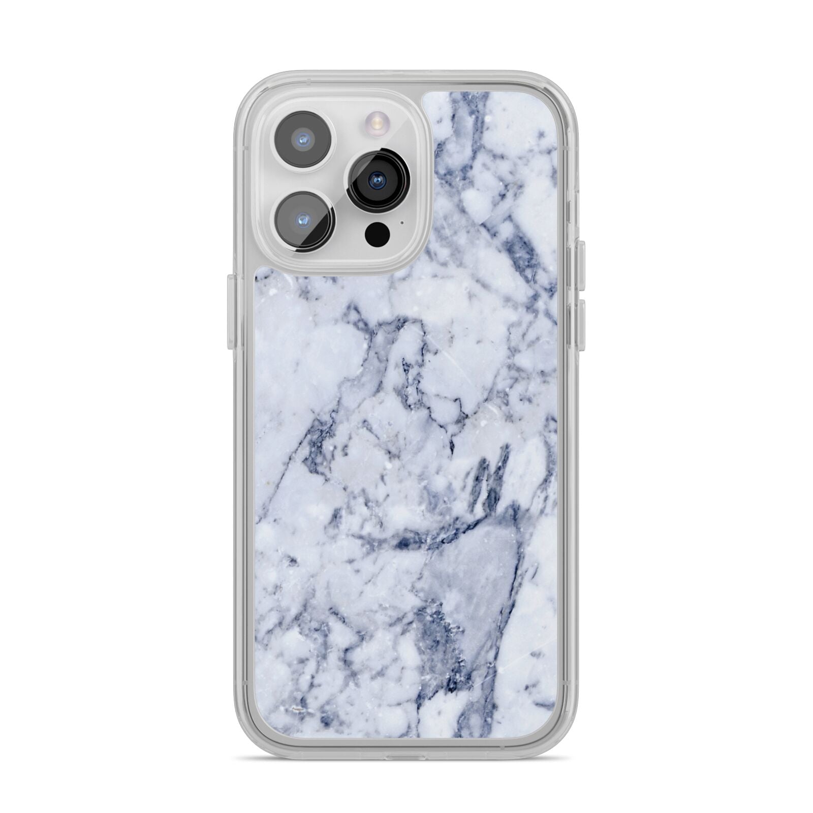 Faux Marble Blue Grey White iPhone 14 Pro Max Clear Tough Case Silver