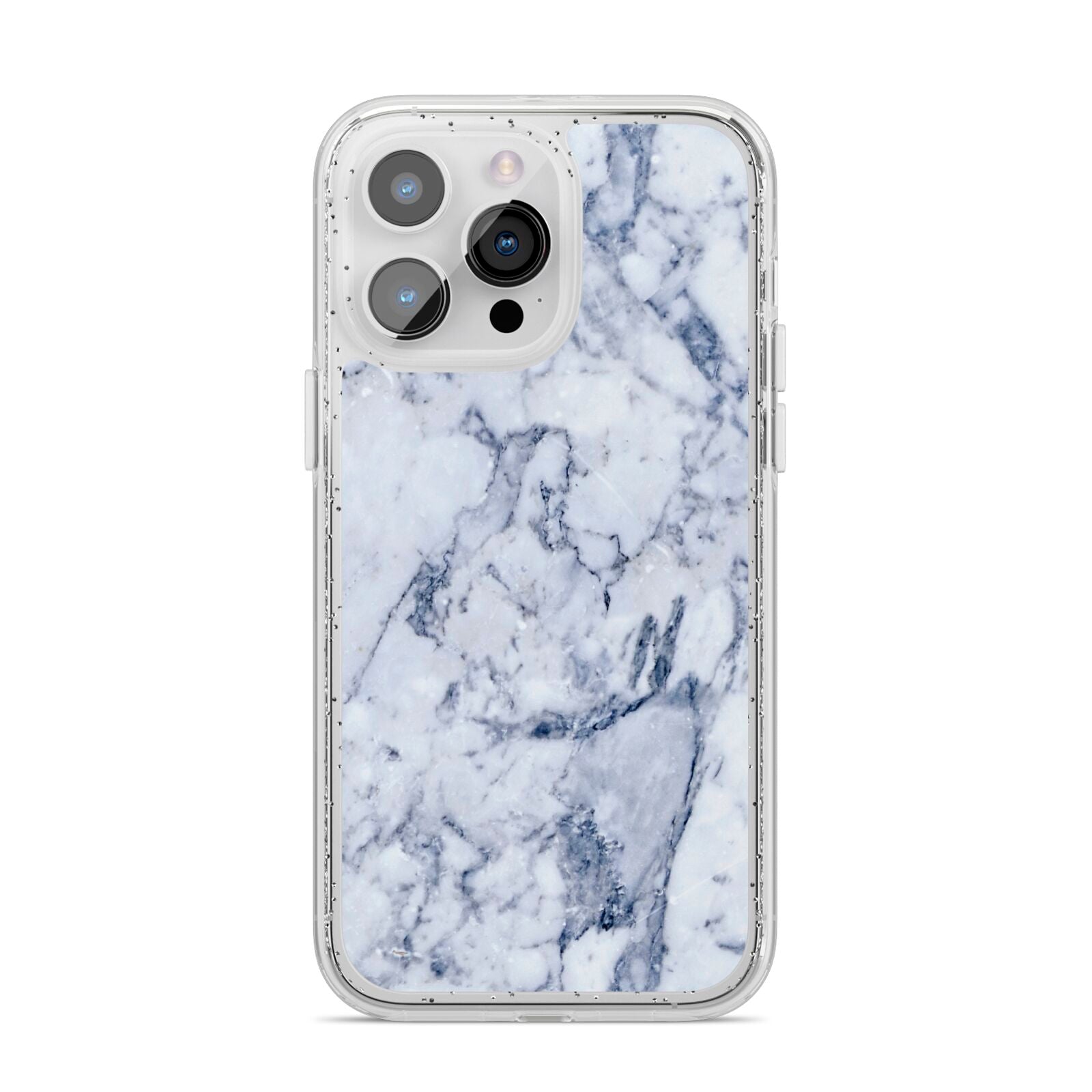 Faux Marble Blue Grey White iPhone 14 Pro Max Glitter Tough Case Silver