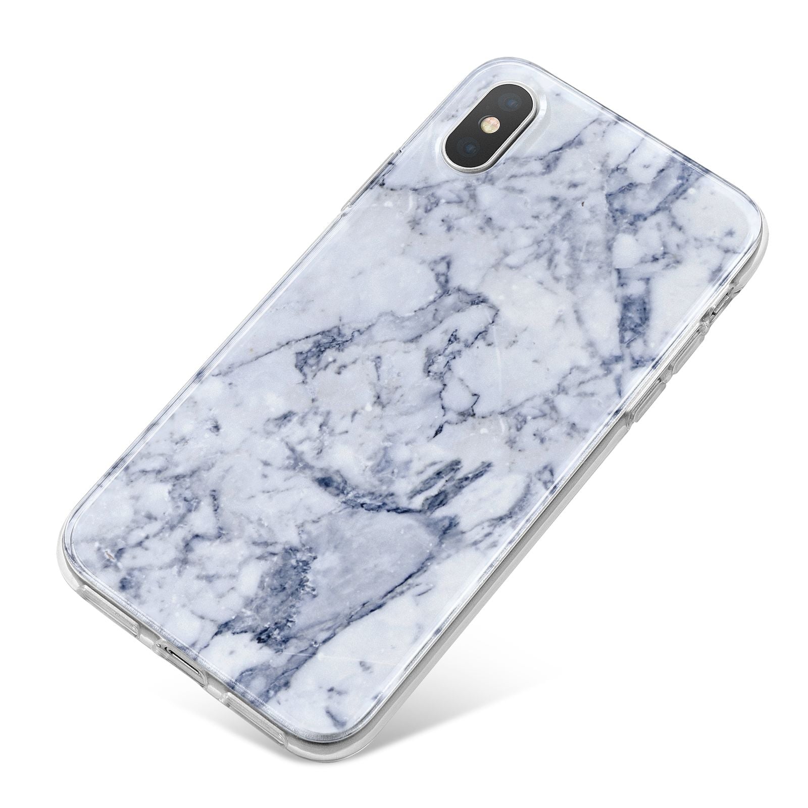 Faux Marble Blue Grey White iPhone X Bumper Case on Silver iPhone