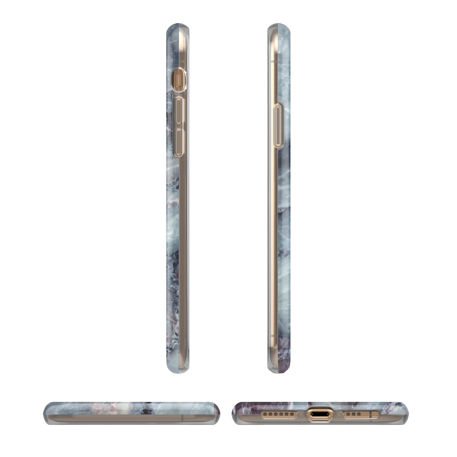 Faux Marble Blue Grey iPhone 11 3D Tough Case Angle Images