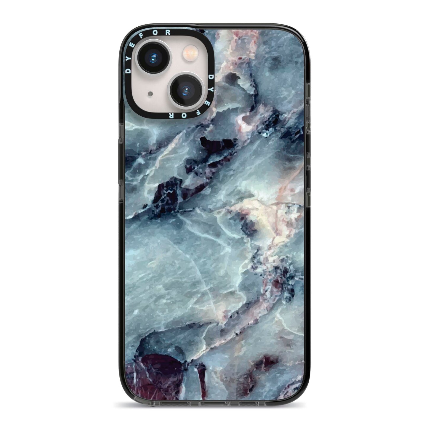 Faux Marble Blue Grey iPhone 13 Black Impact Case on Silver phone