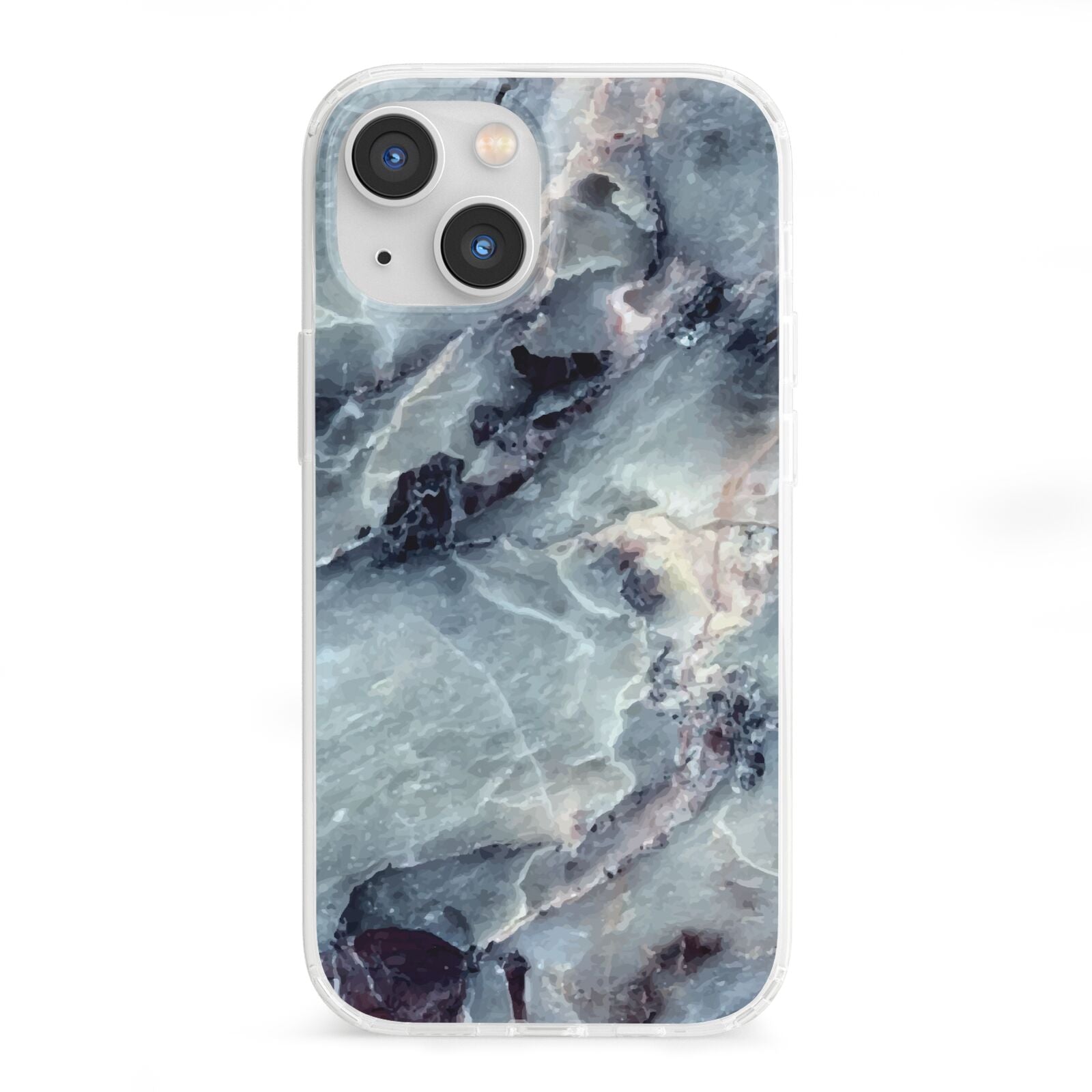 Faux Marble Blue Grey iPhone 13 Mini Clear Bumper Case