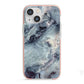 Faux Marble Blue Grey iPhone 13 Mini TPU Impact Case with Pink Edges