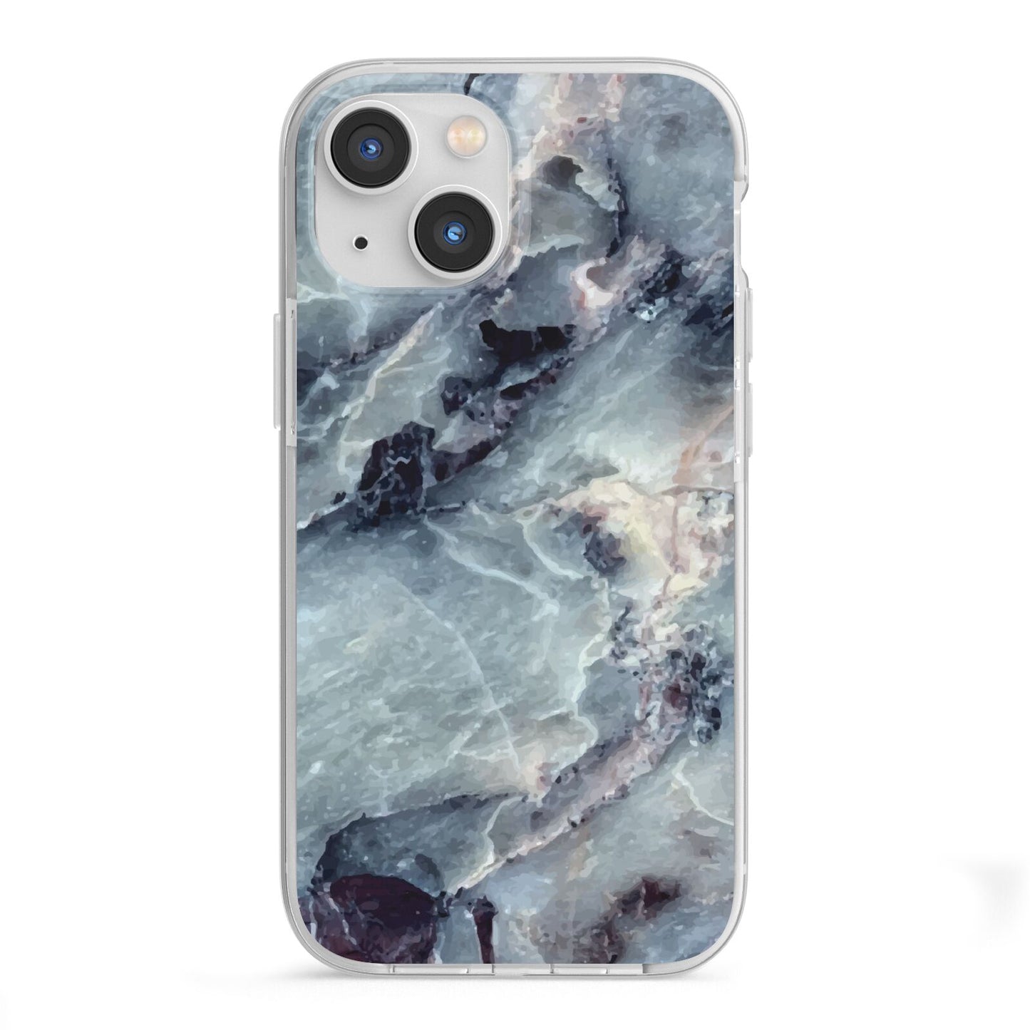 Faux Marble Blue Grey iPhone 13 Mini TPU Impact Case with White Edges