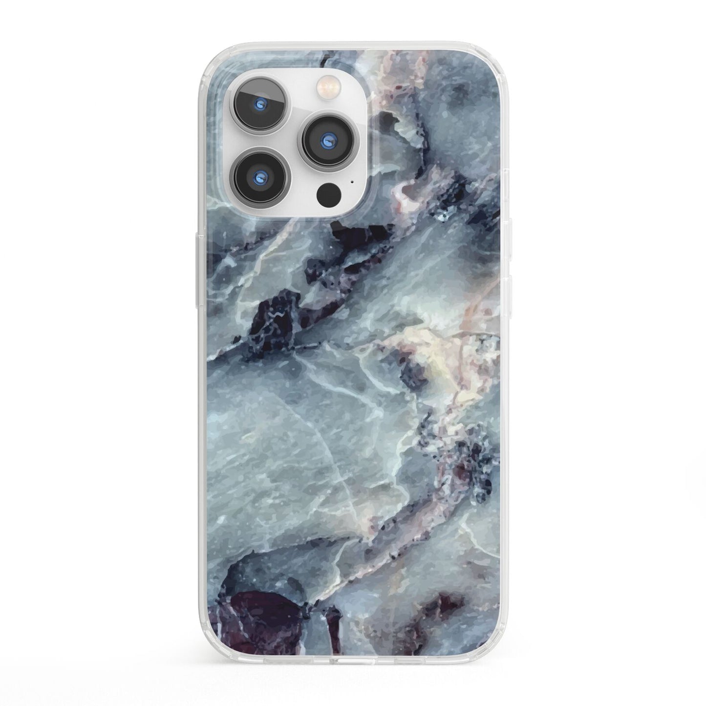 Faux Marble Blue Grey iPhone 13 Pro Clear Bumper Case