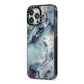 Faux Marble Blue Grey iPhone 13 Pro Max Black Impact Case Side Angle on Silver phone