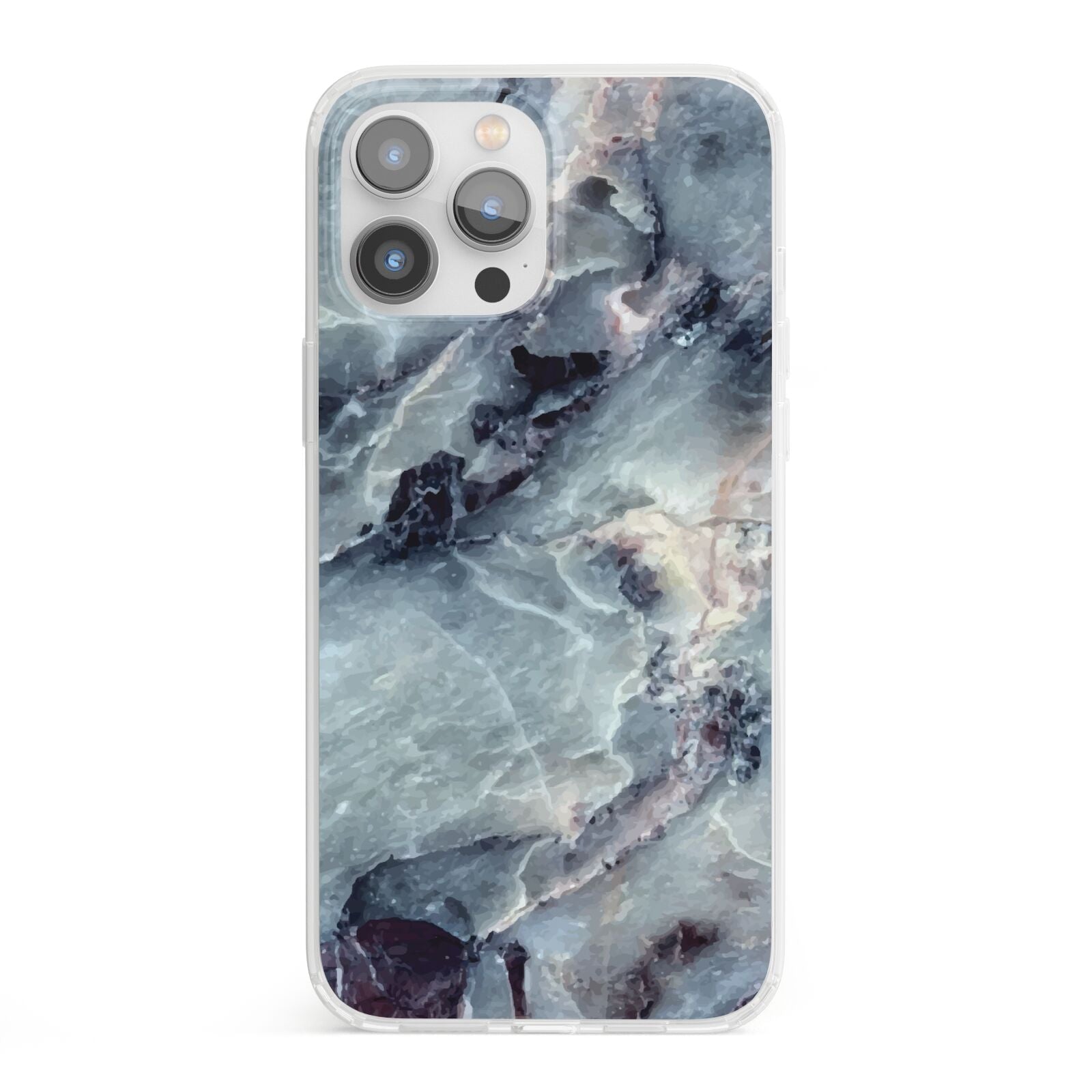 Faux Marble Blue Grey iPhone 13 Pro Max Clear Bumper Case