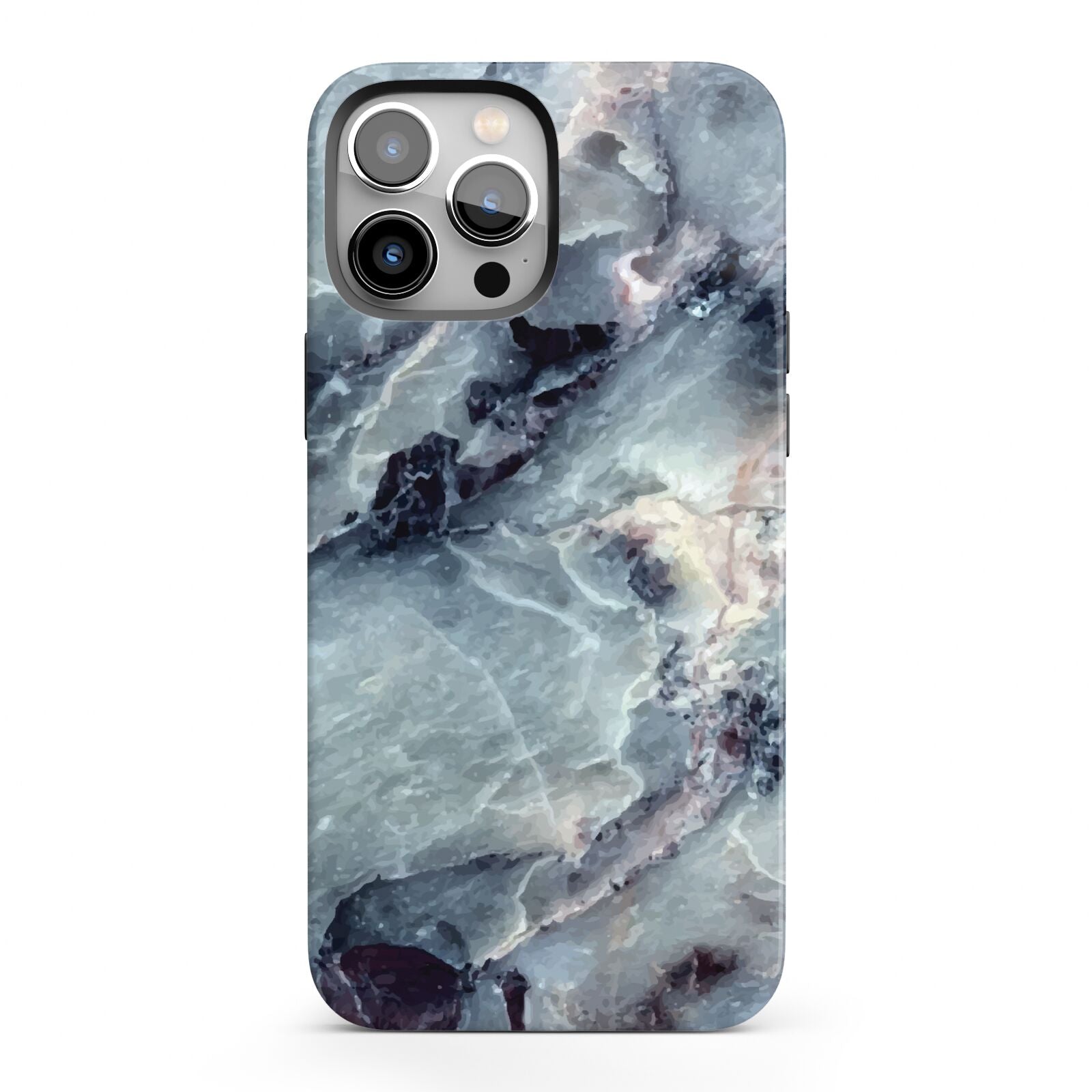 Faux Marble Blue Grey iPhone 13 Pro Max Full Wrap 3D Tough Case