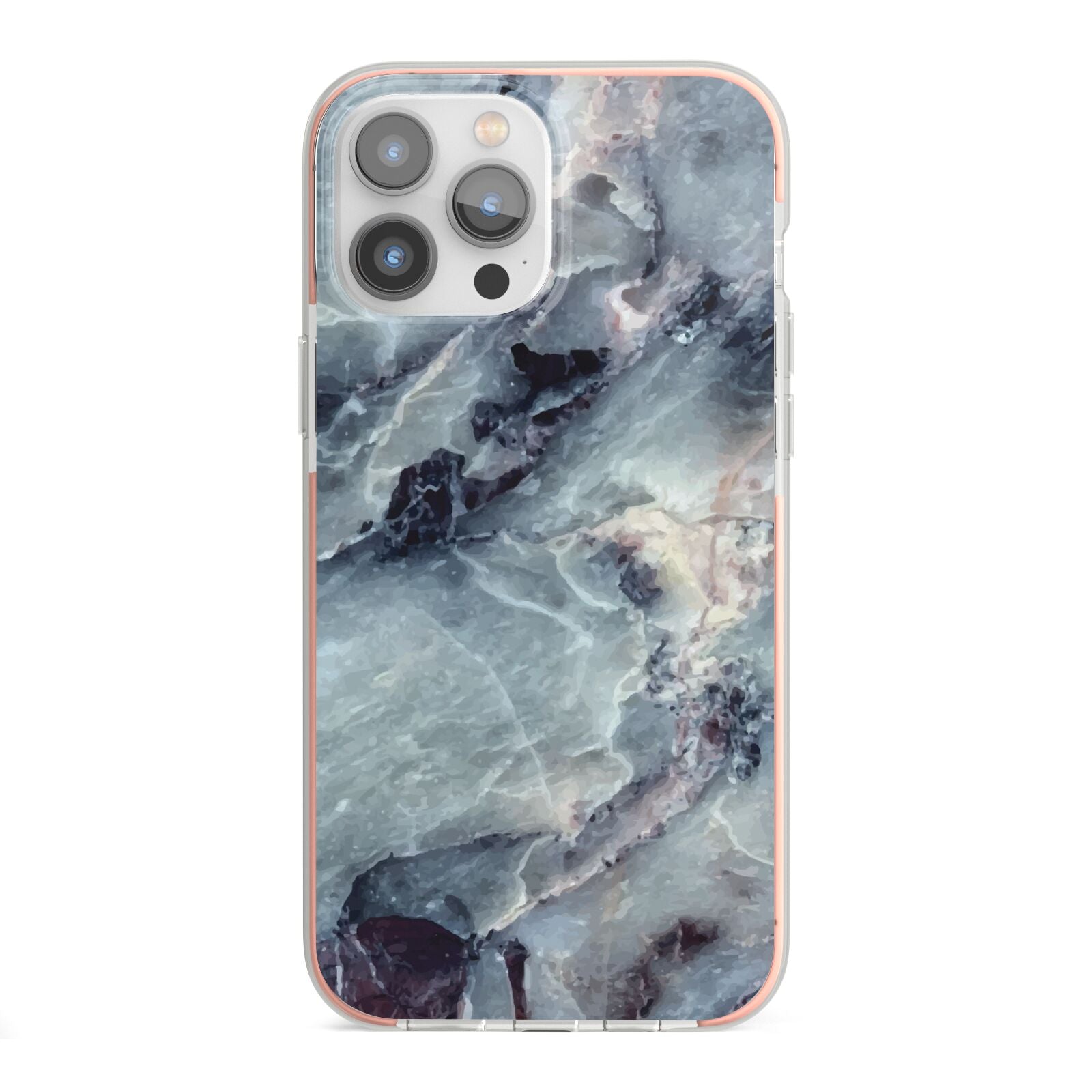 Faux Marble Blue Grey iPhone 13 Pro Max TPU Impact Case with Pink Edges
