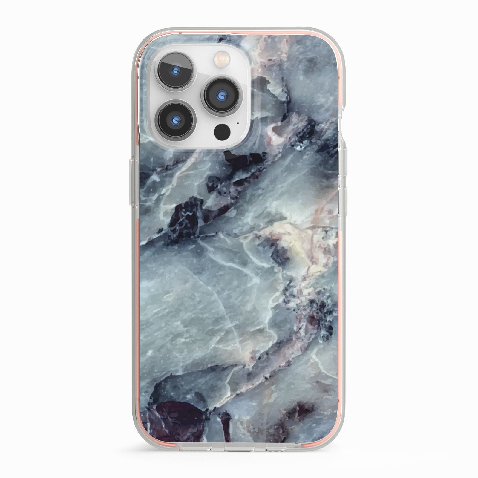 Faux Marble Blue Grey iPhone 13 Pro TPU Impact Case with Pink Edges