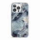 Faux Marble Blue Grey iPhone 13 Pro TPU Impact Case with White Edges