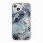 Faux Marble Blue Grey iPhone 13 TPU Impact Case with Pink Edges